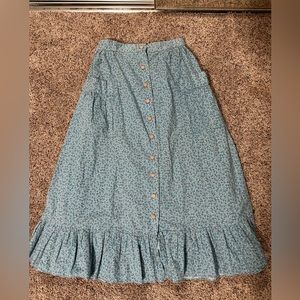 Vintage Gunne Sax light blue floral calico midi pocket button skirt